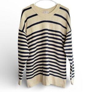 Madewell Sweater Striped Off-White Navy Cotton Blend Crew Neck Size Large